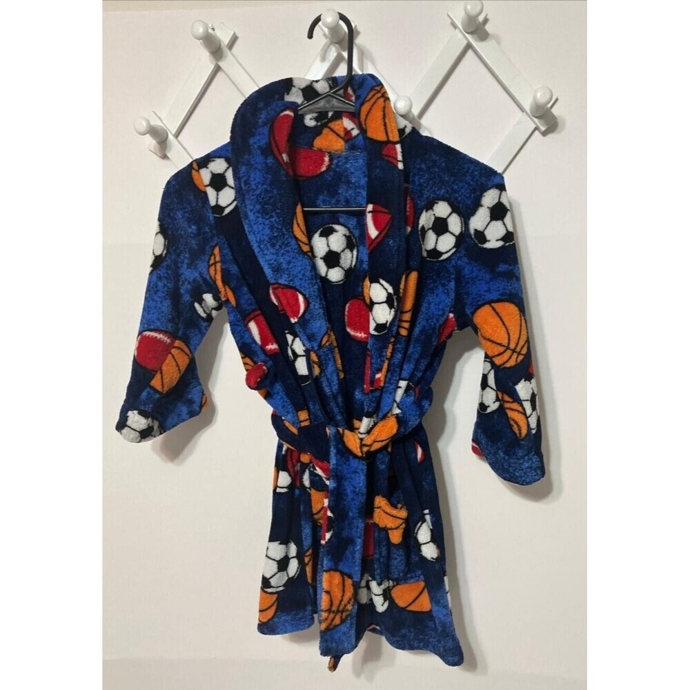 Cherokee Kids Blue Fleece Bath Robe S Basketball Soccer Sports Aesthetic Soft